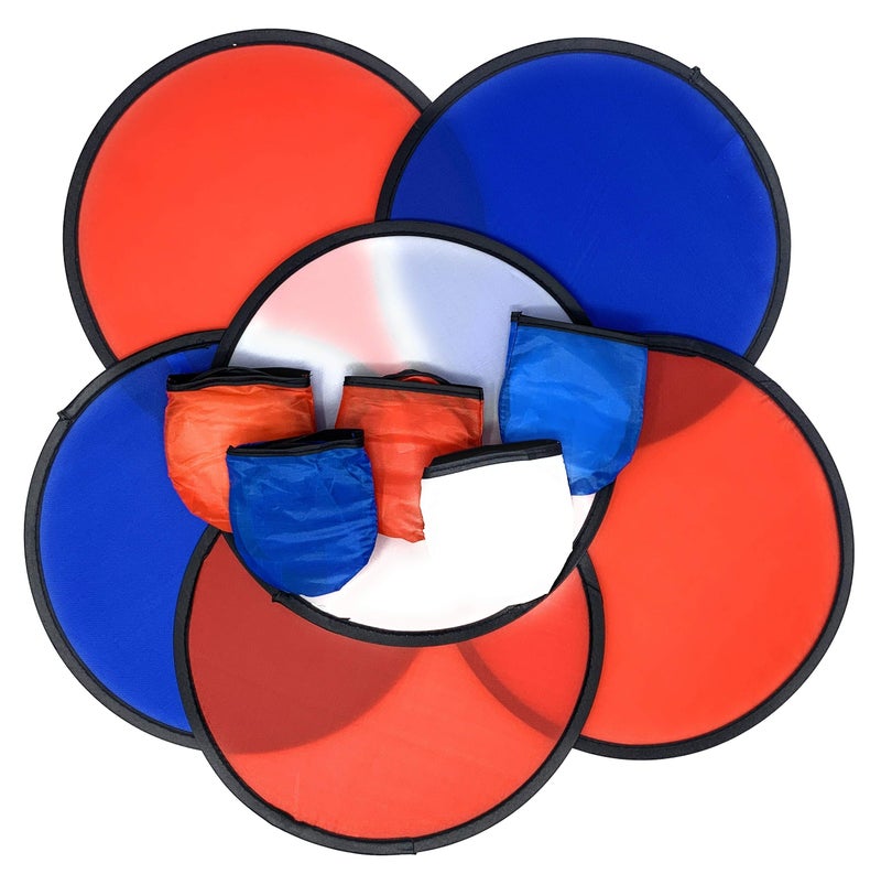 Funiverse Bulk 12 Patriotic Folding Pocket Fans or Foldable Flexible Flying Discs with Storage Bag Assortment - 9.5" Folding Frisbees in Patriotic Red, White and Blue - Image 1